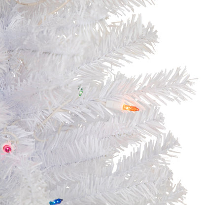 2' Lighted Woodbury White Pine Slim Artificial Christmas Tree, Multi Lights