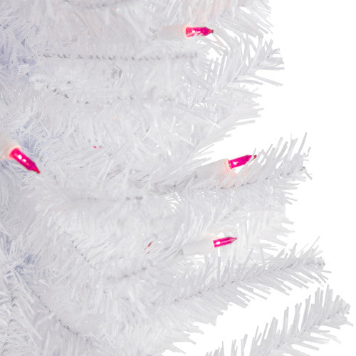 3' Pre-Lit Woodbury White Pine Slim Artificial Christmas Tree, Pink Lights
