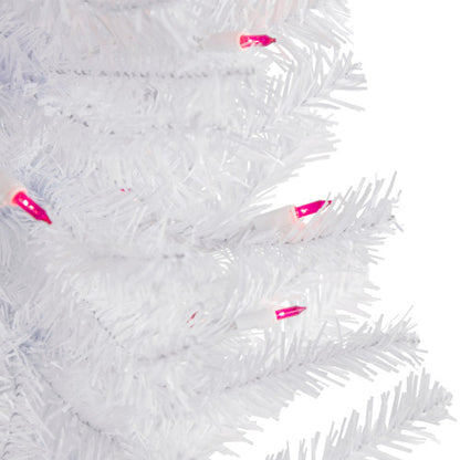 3' Pre-Lit Woodbury White Pine Slim Artificial Christmas Tree, Pink Lights