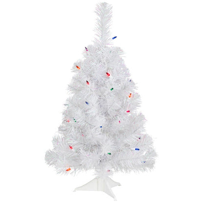 2' Pre-lit Rockport White Pine Artificial Christmas Tree, Multi Lights