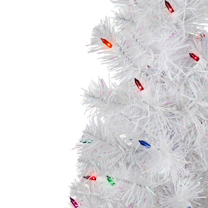2' Pre-lit Rockport White Pine Artificial Christmas Tree, Multi Lights