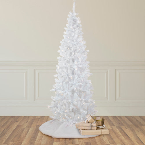 7.5' Pre-Lit White Georgian Pine Pencil Artificial Christmas Tree, Warm White LED Lights