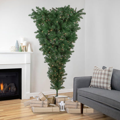 7' Pre-Lit Green Spruce Artificial Upside Down Christmas Tree - Clear Lights