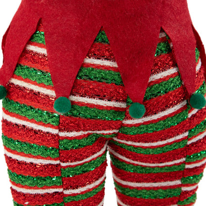 19" Red and Green Striped Elf Legs Christmas Decoration