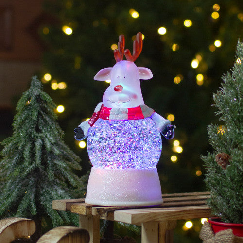 LED Lighted Color Changing Reindeer Christmas Snow Globe - 8"
