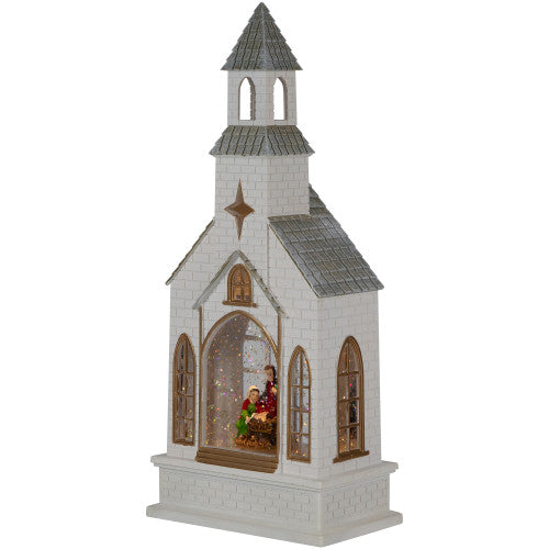 LED Lighted Holy Family Church Scene Christmas Snow Globe - 12"