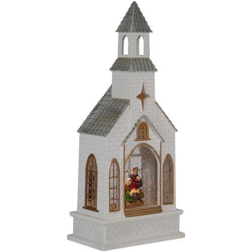 LED Lighted Holy Family Church Scene Christmas Snow Globe - 12"