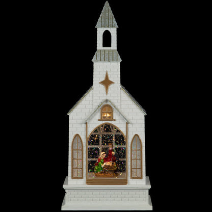 LED Lighted Holy Family Church Scene Christmas Snow Globe - 12"