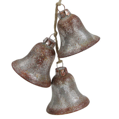 5" Silver and Brown String of Bells Glass Christmas Ornament
