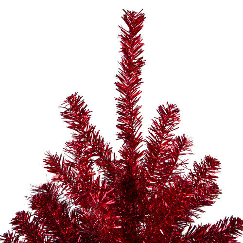 7' Metallic Red Tinsel Artificial Christmas Tree - Unlit