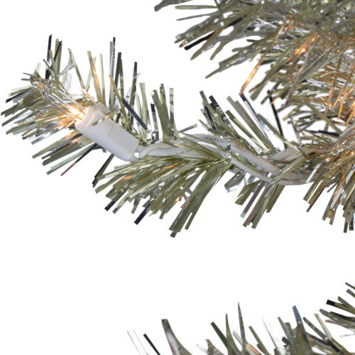 3' Metallic Platinum Artificial Tinsel Christmas Tree - Clear Lights
