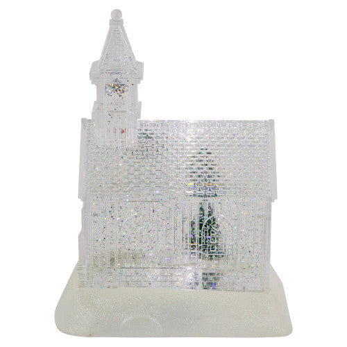 LED Lighted Icy Crystal Glitter Snow Globe Christmas House - 9"