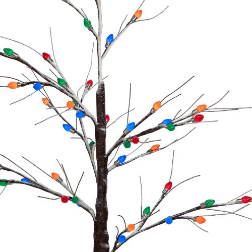LED Lighted Frosted Christmas Twig Tree - 4' - Brown - Multi-Color lights