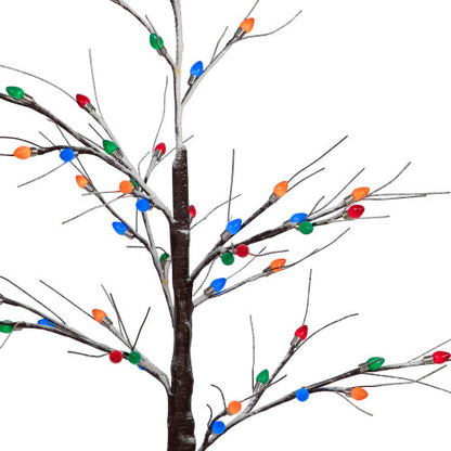 LED Lighted Frosted Christmas Twig Tree - 4' - Brown - Multi-Color lights