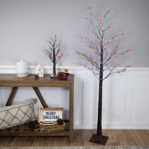 6' Brown LED Lighted Frosted Christmas Twig Tree - Multi-Color lights