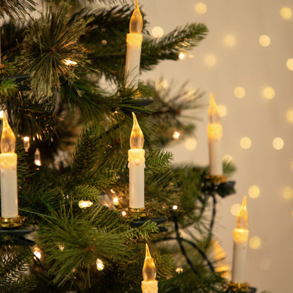 10ct Flickering LED Clip On Candle Christmas Lights, 7' Green Wire