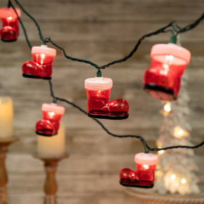 10-Count Santa's Boots Christmas Light Set, 7.5ft Green Wire