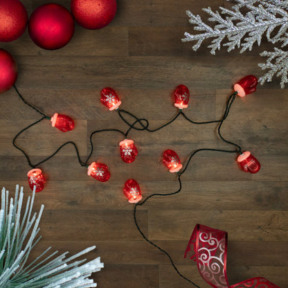 10 Count Red Snowflake Mitten Christmas Light Set, 7.5ft Green Wire