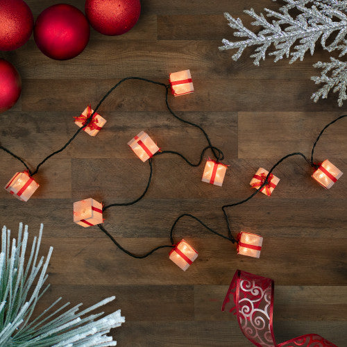 10-Count White and Red Christmas Present Light Set- 7.5ft, Green Wire