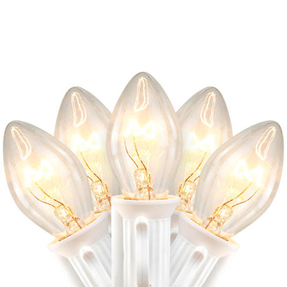25 Count Clear C7 Christmas Lights, 24ft White Wire