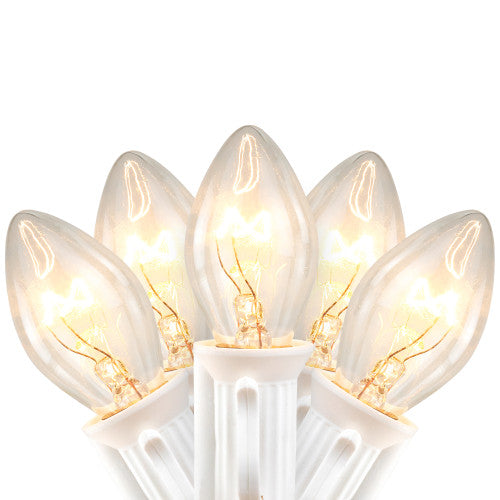 25 Count Clear C7 Christmas Lights, 24ft White Wire