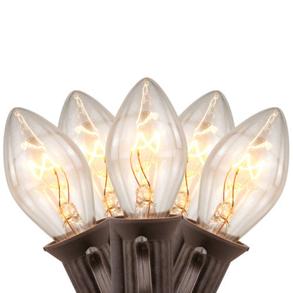 25 Count Clear C7 Christmas Lights, 24ft Brown Wire