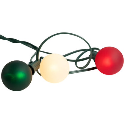 10-Count Frosted Red, White and Green G50 Globe Patio Lights, 9ft Green Wire