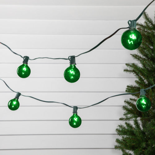10-Count Green G50 Globe Christmas Patio Lights- 9ft, Green Wire