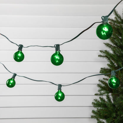 10-Count Green G50 Globe Christmas Patio Lights- 9ft, Green Wire