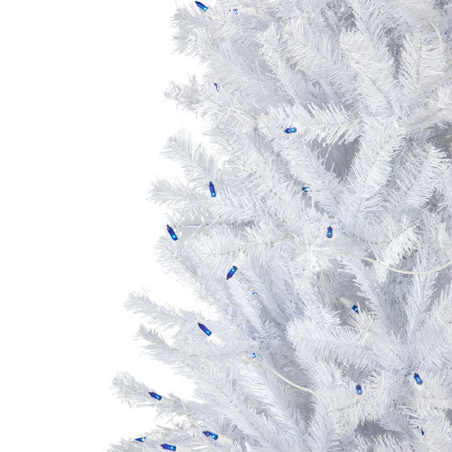 6.5’ Pre-Lit Slim Geneva White Spruce Artificial Christmas Tree, Blue Lights