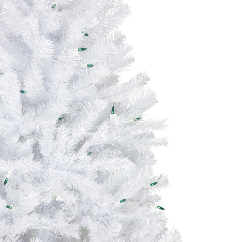 6.5’ Pre-Lit Slim Geneva White Spruce Artificial Christmas Tree, Green Lights
