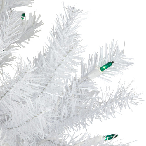 6.5’ Pre-Lit Slim Geneva White Spruce Artificial Christmas Tree, Green Lights