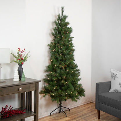 6.5' Pre-Lit Medium Beaver Pine Artificial Christmas Wall Tree, Clear Lights