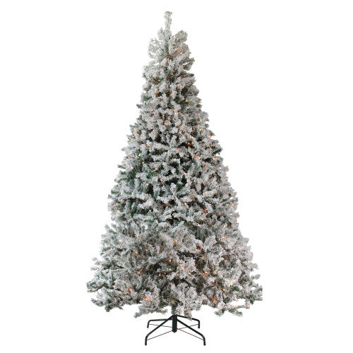 12' Pre-Lit Slim Pine Heavily Flocked Artificial Christmas Tree, Clear Lights
