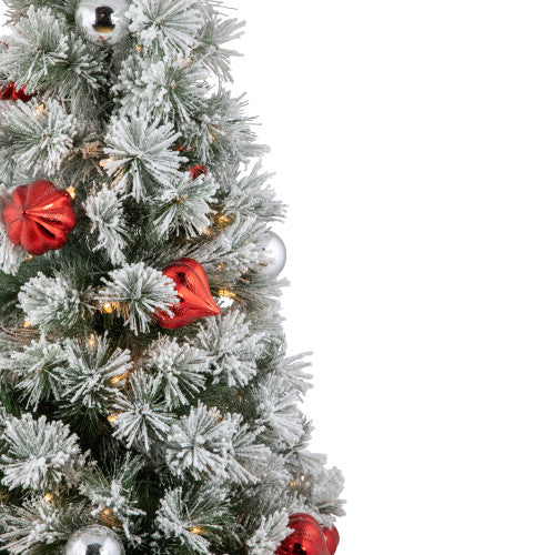 4’ Pre-Lit Potted Snowy Bristle Pine Flocked Artificial Christmas Tree, Clear Lights