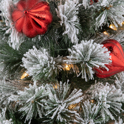 4’ Pre-Lit Potted Snowy Bristle Pine Flocked Artificial Christmas Tree, Clear Lights