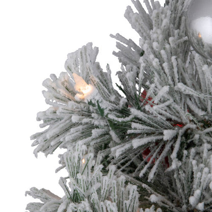 4’ Pre-Lit Potted Snowy Bristle Pine Flocked Artificial Christmas Tree, Clear Lights