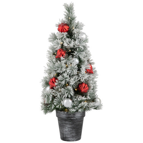 2' Pre-Lit Potted Snowy Bristle Pine Artificial Christmas Tree, Warm White LED Lights