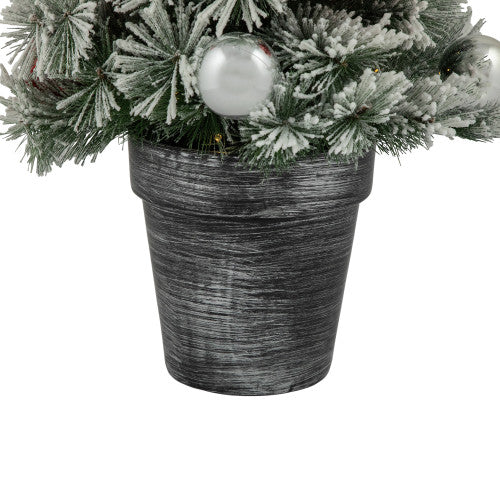 2' Pre-Lit Potted Snowy Bristle Pine Artificial Christmas Tree, Warm White LED Lights