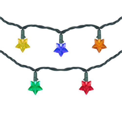 20-Count Multi-Colored Star Shaped LED Christmas Light Set- 4.5ft, Green Wire