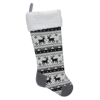 21" Black, Gray and White Rustic Lodge Knit Christmas Stocking with High Pile Fleece Cuff