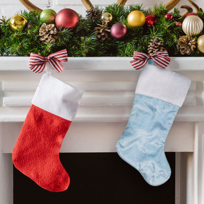 20.5-Inch Blue and White Sheer Organza Christmas Stocking with Faux Fur Cuff