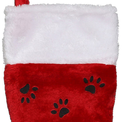 Traditional Christmas Stocking with Black Paw Prints  - 14"- Red and White