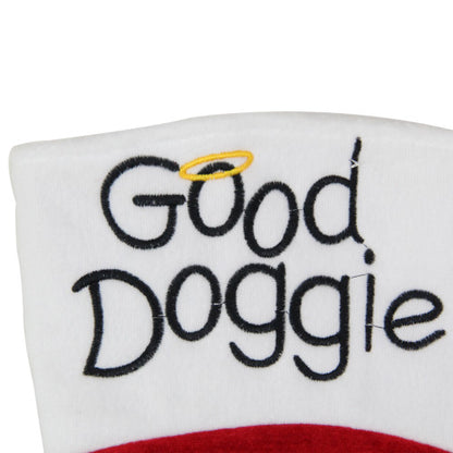 19" Red and White Embroidered Halo "Good Doggie" Christmas Stocking with Cuff