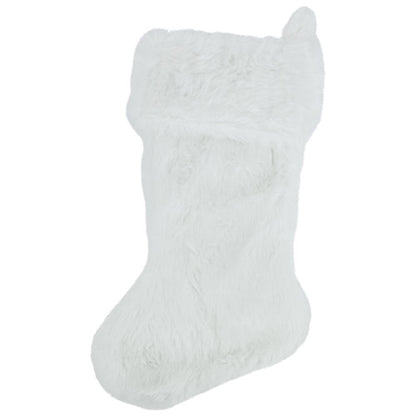 19" White Plush Christmas Stocking