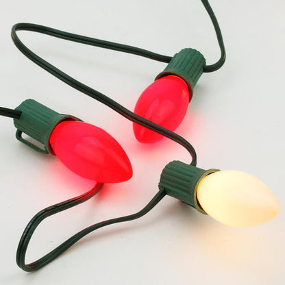 25-Count Opaque Red and White Candy Cane C7 Christmas Light Set, 24ft Green Wire