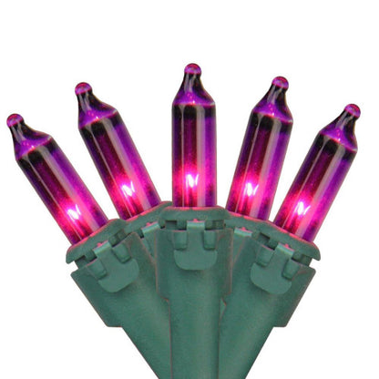 100-Count Purple Mini Christmas Light Set, 49.6ft Green Wire