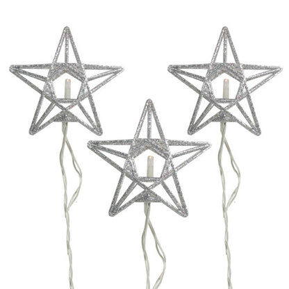 10-Count Battery Operated Warm Clear Sparkling Glittered Star Christmas Light set, 6.6ft Silver Wire