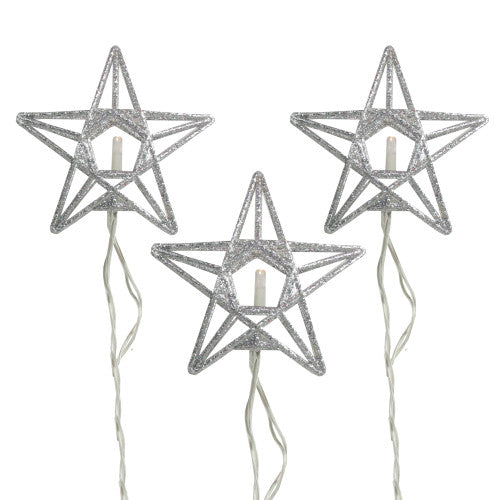 10-Count Battery Operated Warm Clear Sparkling Glittered Star Christmas Light set, 6.6ft Silver Wire