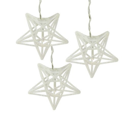 10 Battery Operated Clear LED Spun Glass Star Christmas Lights